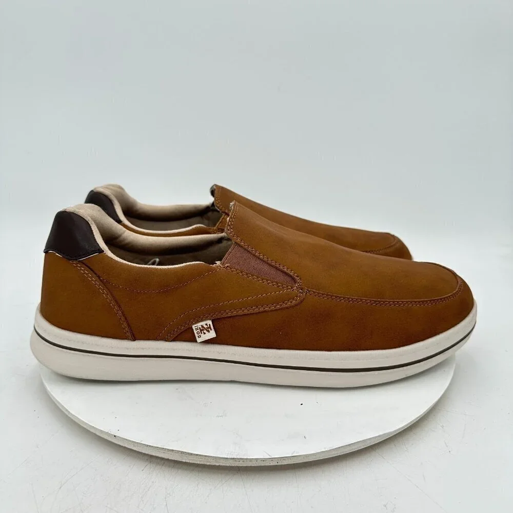 Izod Memory Foam Men Size 13M Brown Leather Elastic Pull On Casual Shoes